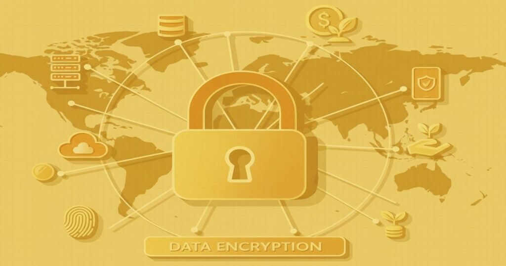 詐欺被害に注意を呼びかけるデータセキュリティと鍵のイメージ