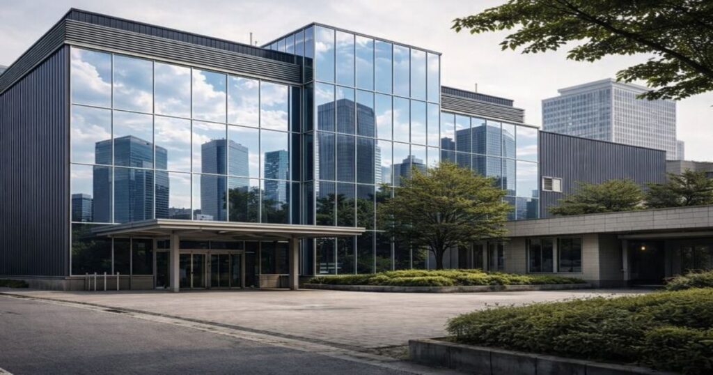 ガラス張りの現代的な建物を写したニュースブログ用共通アイキャッチ画像